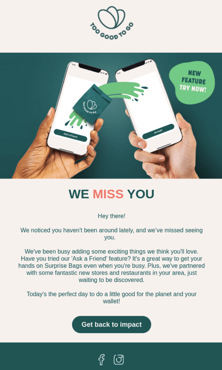 Too Good To Go’s win-back email campaign template.