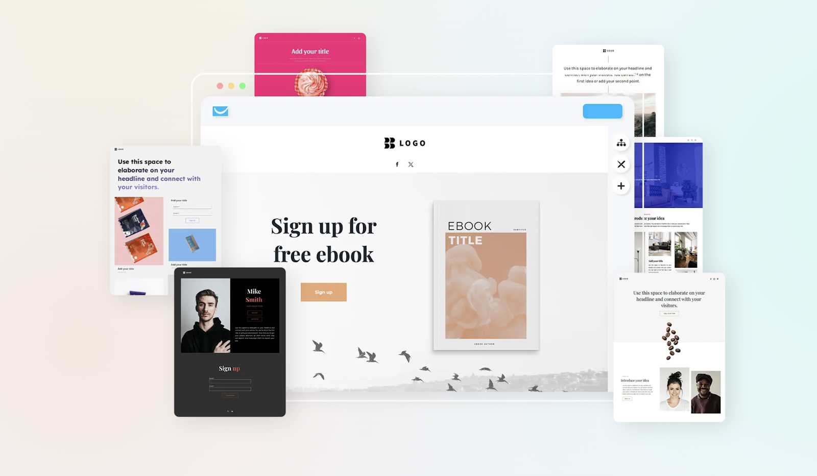GetResponse’s landing page creator and its graphic elements.