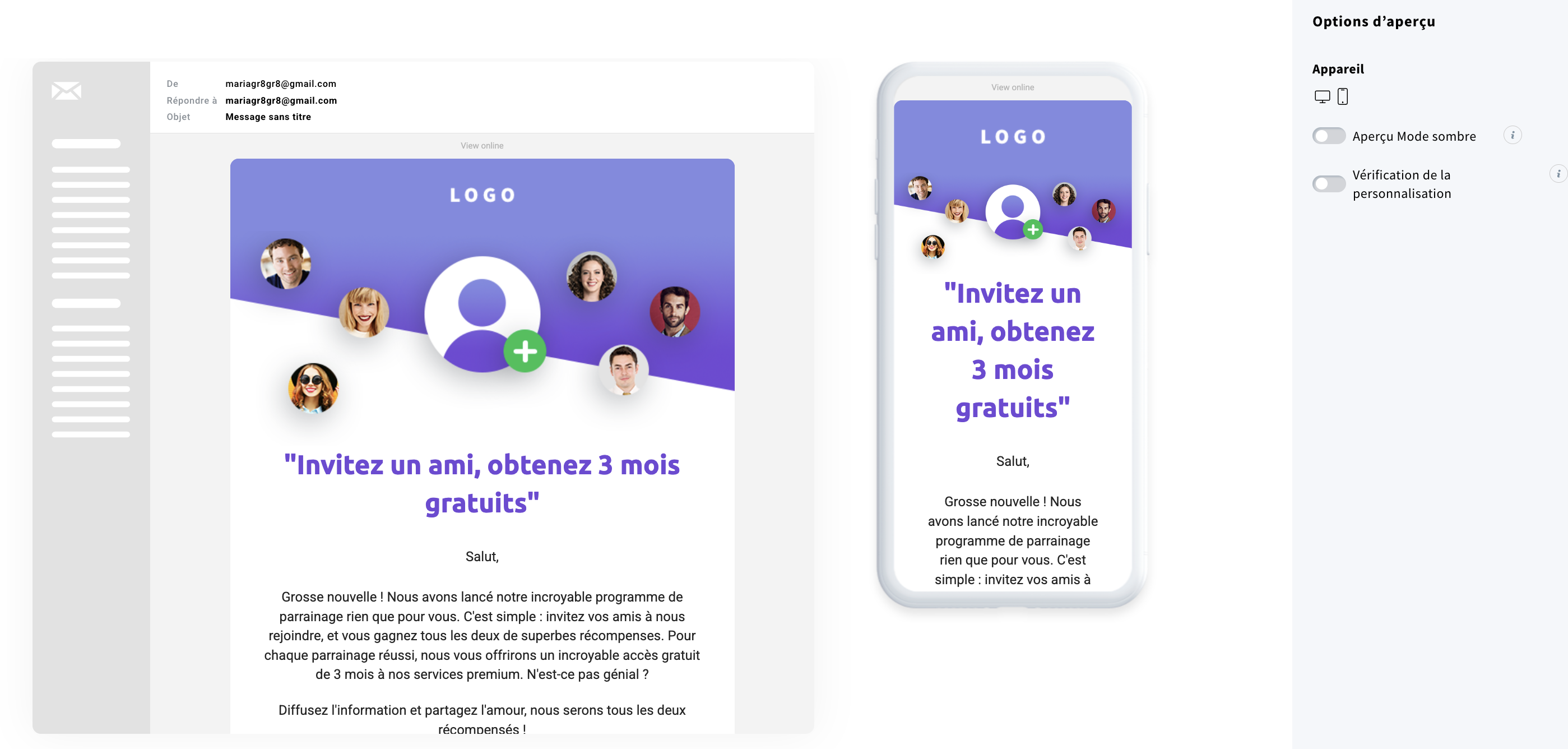 Aperçu mobile de l'e-mail dans GetResponse