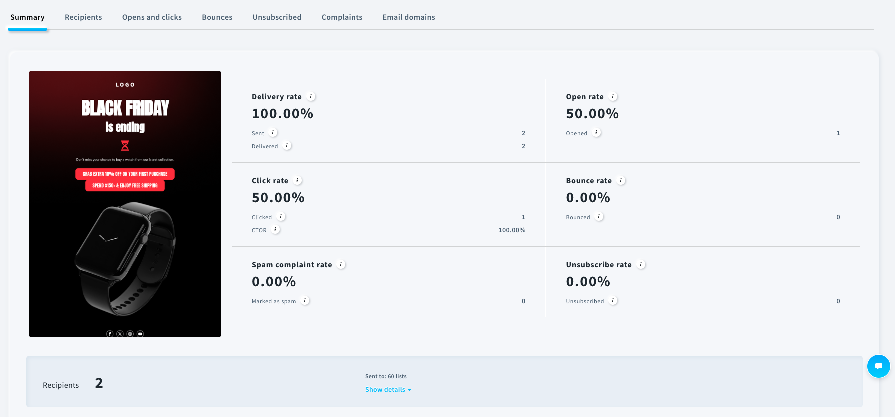 Analyzing the email performance results in GetResponse Reports