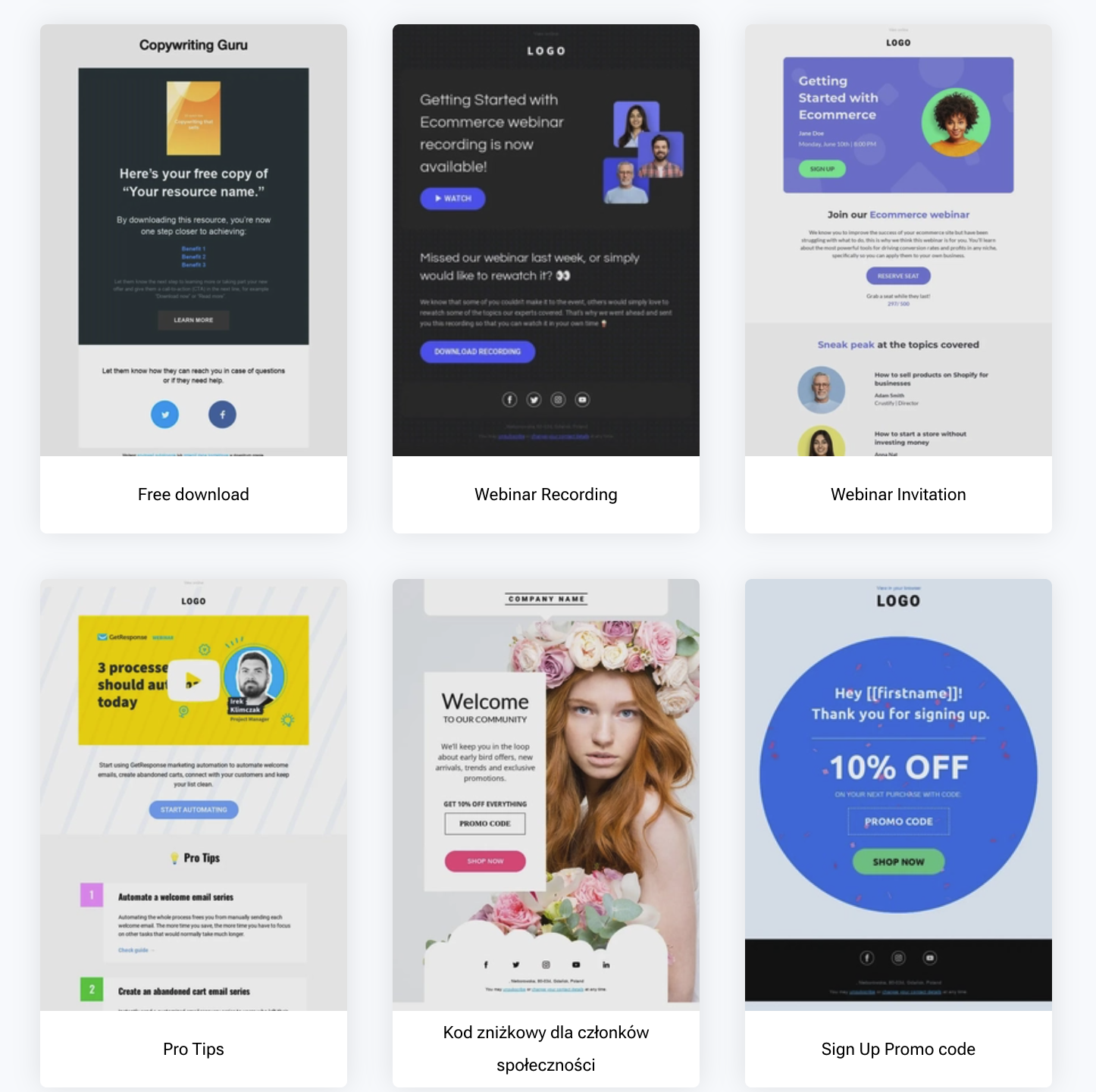 GetResponse email templates.