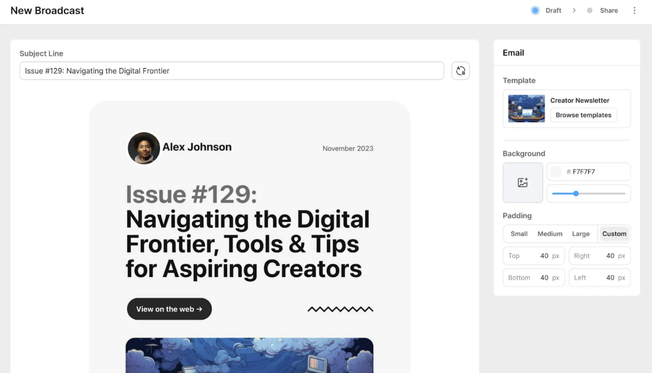 Email creator in kit (Formerly convertKit)