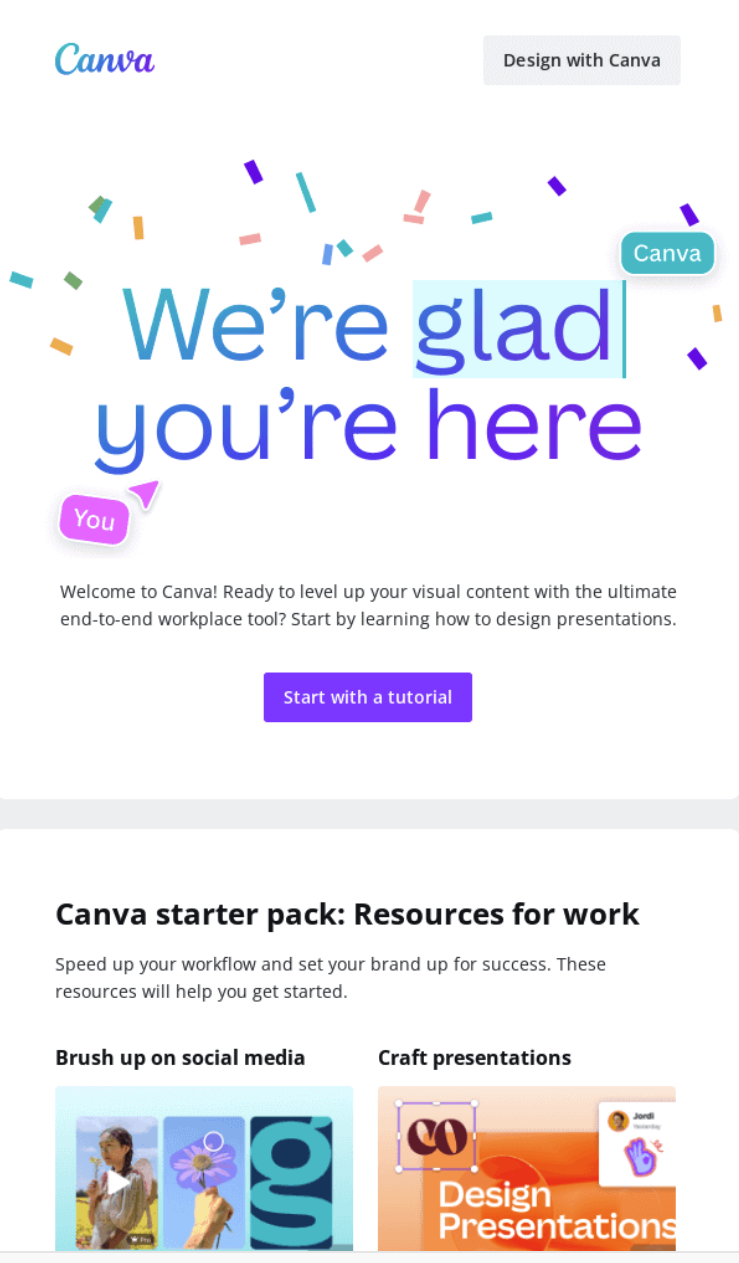 Canva welcome email template.